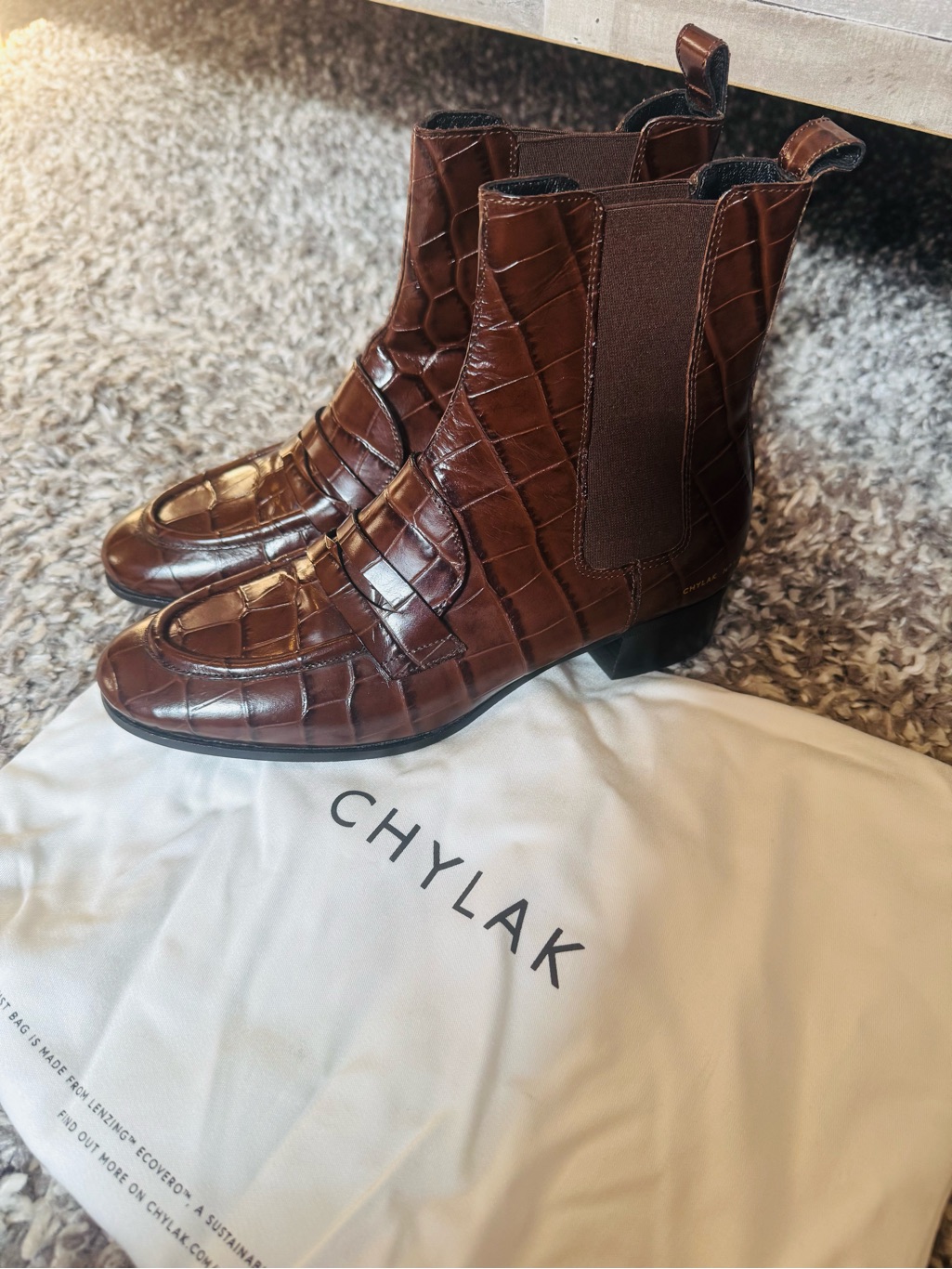 Glossy Brown Croc-Embossed Women's Chukka Booties — image 7 of 7